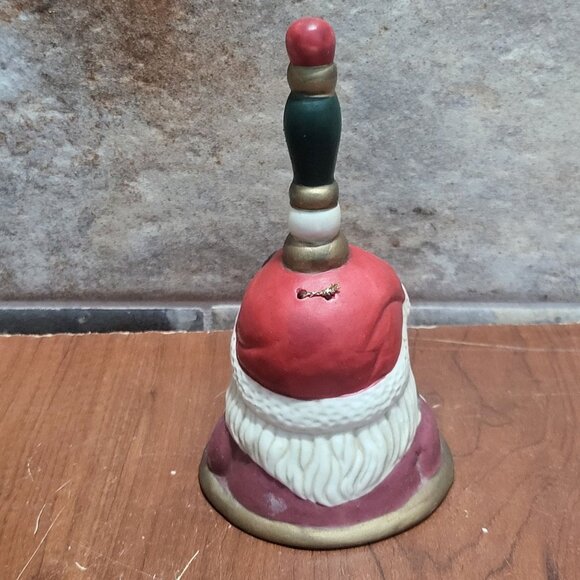 Vintage Santa Claus Handheld Bell Wood Handle Bisque Ceramic Christmas Decor - Picture 2 of 10